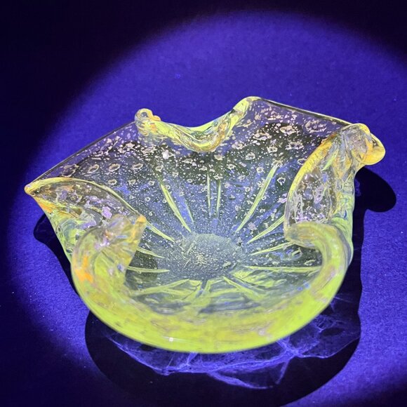 Vtg Murano Bullicante Clear Silver Blown Glass Bowl Bubbles Ribbed Italy Glows